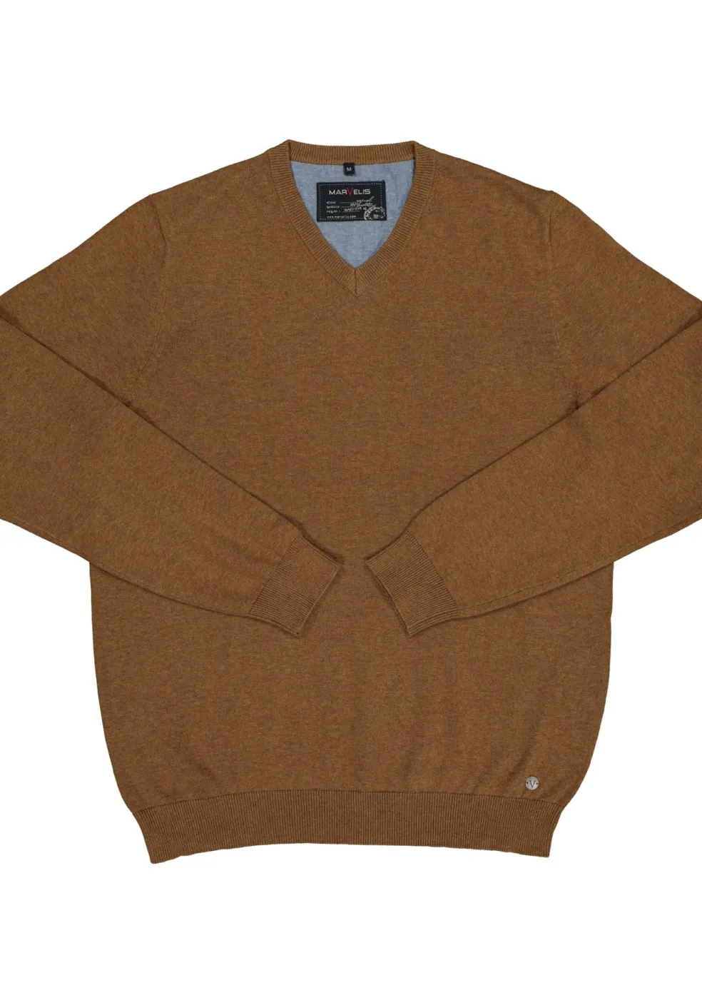 MARVELIS V-hals trui (katoen), cognac bruin melange