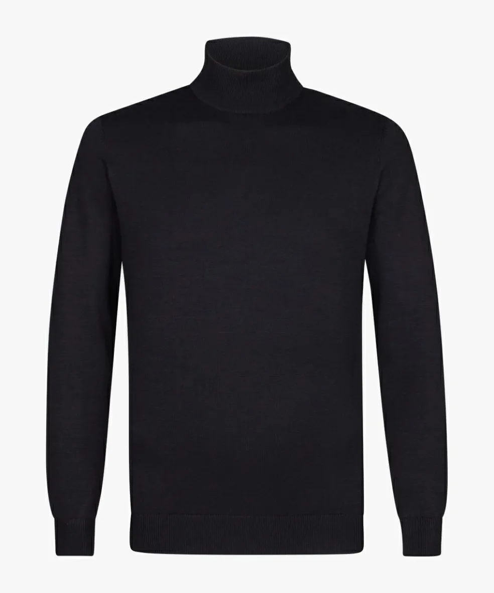 Michaelis heren trui katoenmengsel, slim fit trui met turtleneck, zwart