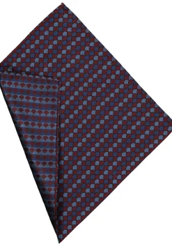 Michaelis pocket square, blauw met bordeaux dessin pochet zijde