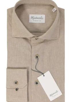 Michaelis slim fit heren overhemd, popeline, beige