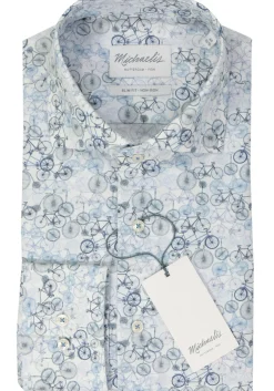 Michaelis slim fit heren overhemd, popeline, blauw dessin