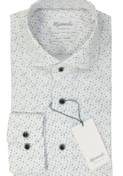 Michaelis slim fit heren overhemd, popeline, beige dessin