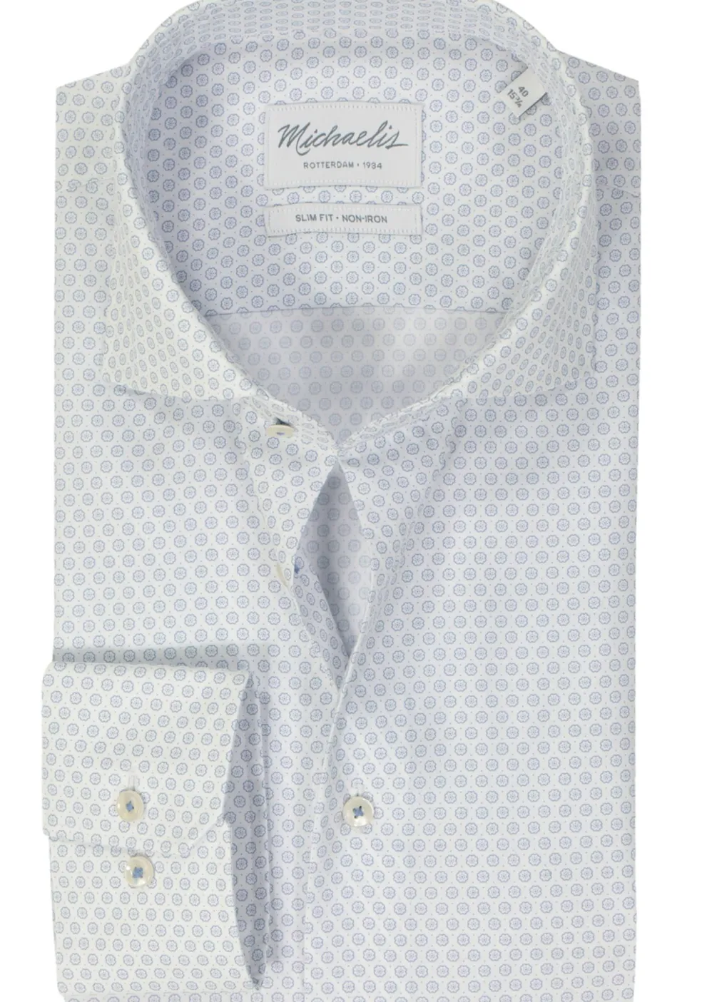 Michaelis slim fit heren overhemd, popeline, blauw dessin