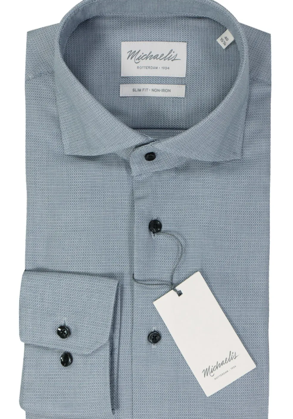 Michaelis slim fit heren overhemd, birdseye, donkerblauw