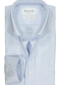 Michaelis slim fit overhemd, mouwlengte 7, basket-weave, lichtblauw