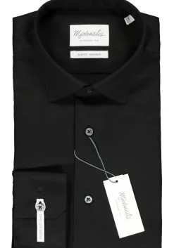 Michaelis slim fit overhemd, mouwlengte 7, twill, zwart