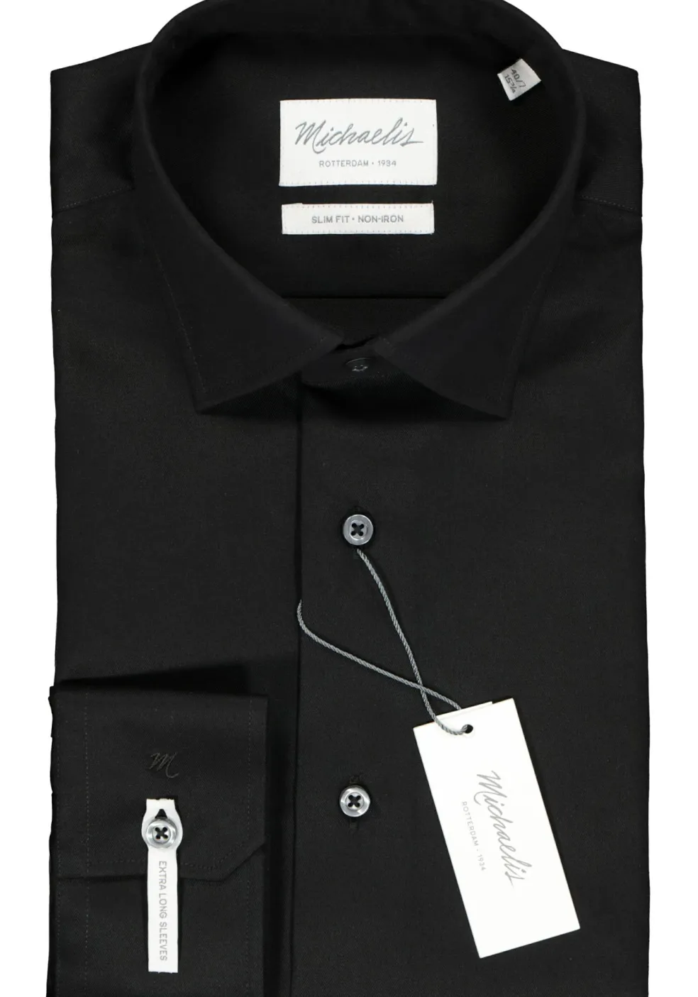 Michaelis slim fit overhemd, mouwlengte 7, twill, zwart