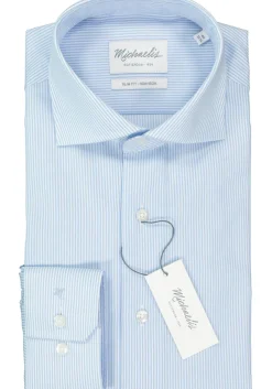 Michaelis Slim Fit overhemd, poplin, lichtblauw met wit gestreept