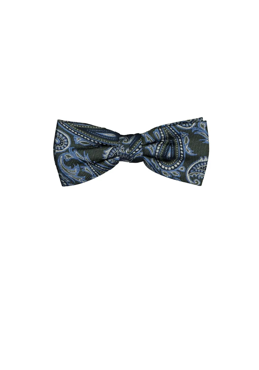 Michaelis strik, groen met blauw paisley dessin strik zijde