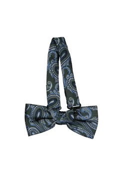 Michaelis strik, groen met blauw paisley dessin strik zijde