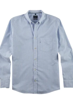 OLYMP Casual regular fit overhemd, popeline, blauw met wit gestreept