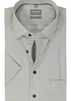OLYMP comfort fit overhemd, korte mouw, popeline, beige dessin