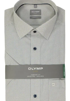 OLYMP comfort fit overhemd, korte mouw, popeline, beige dessin