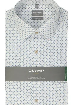 OLYMP comfort fit overhemd, korte mouw, popeline, beige dessin