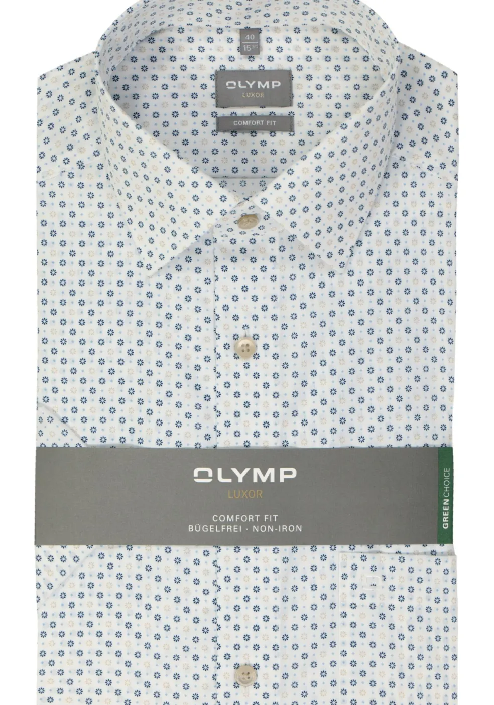 OLYMP comfort fit overhemd, korte mouw, popeline, beige dessin
