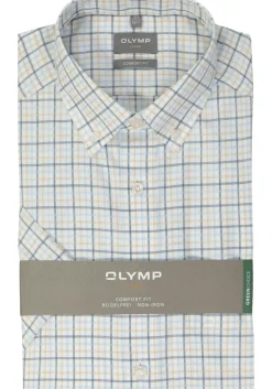OLYMP comfort fit overhemd, korte mouw, popeline, lichtblauw geruit