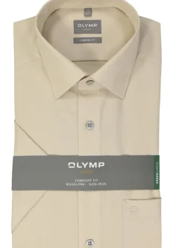 OLYMP comfort fit overhemd, korte mouw, structuur, beige