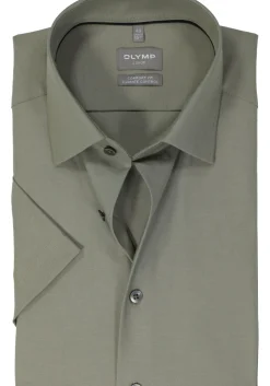 OLYMP comfort fit overhemd, korte mouw, twill, grijsgroen
