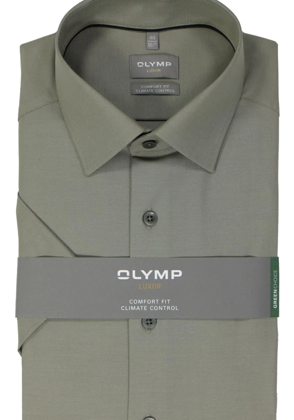 OLYMP comfort fit overhemd, korte mouw, twill, grijsgroen