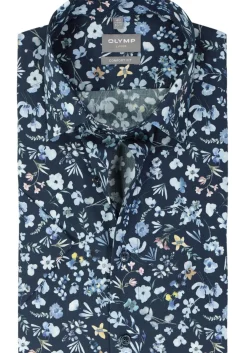 OLYMP comfort fit overhemd, korte mouw, popeline, marine blauw dessin