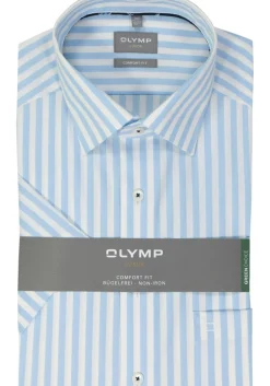 OLYMP comfort fit overhemd, korte mouw, popeline, lichtblauw gestreept
