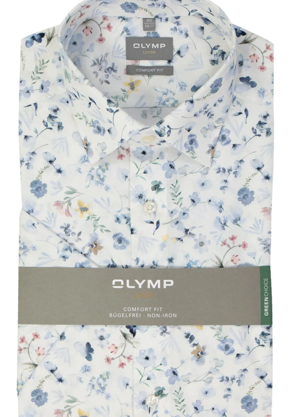 OLYMP comfort fit overhemd, korte mouw, popeline, wit dessin