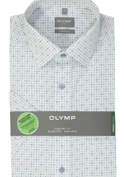 OLYMP comfort fit overhemd, korte mouw, popeline, wit dessin