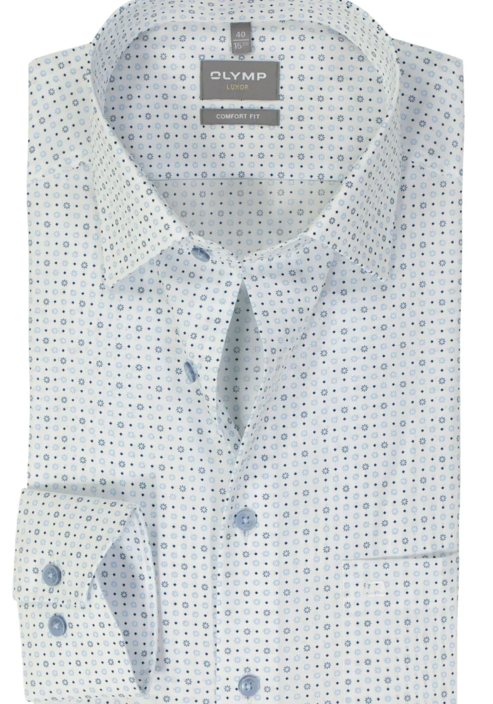 OLYMP comfort fit overhemd, mouwlengte 7, popeline, wit dessin