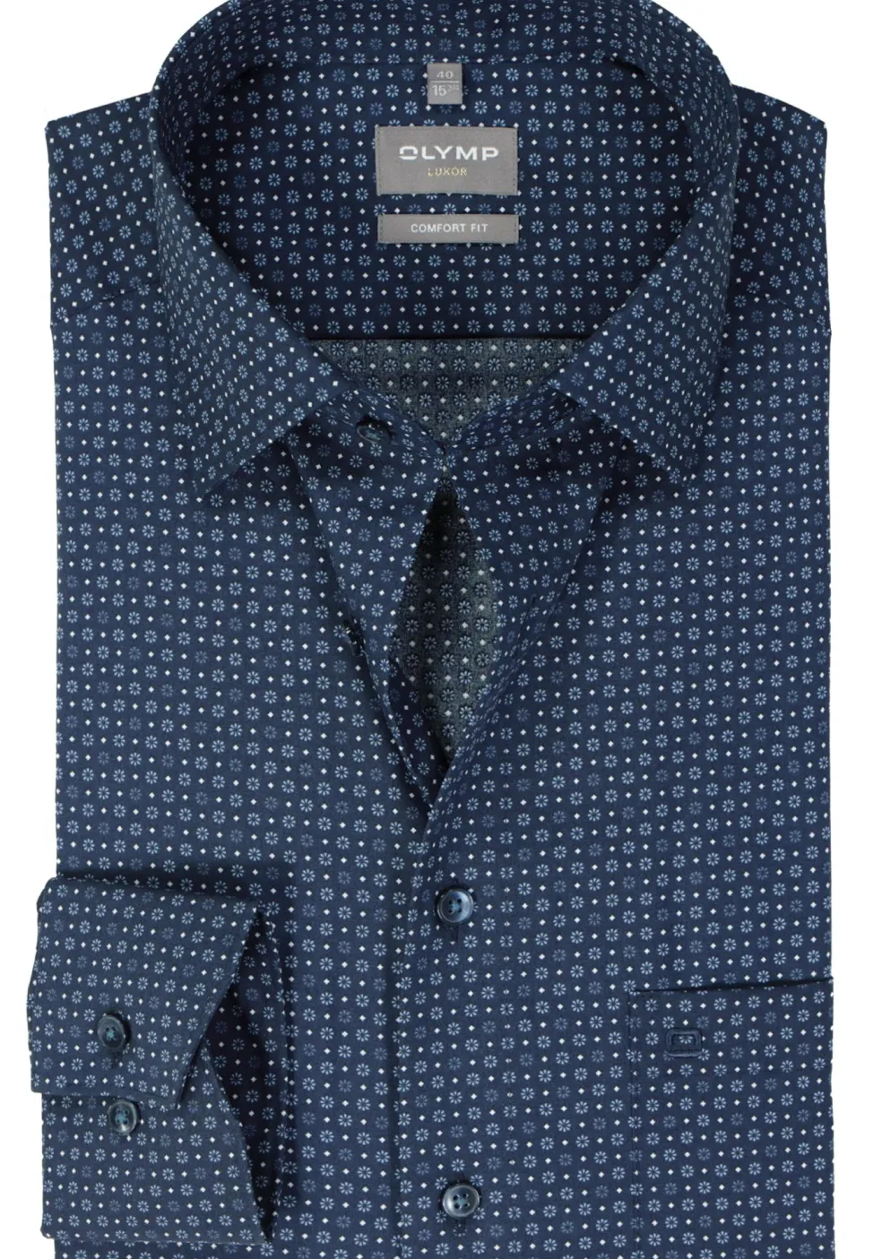 OLYMP comfort fit overhemd, popeline, marine blauw dessin