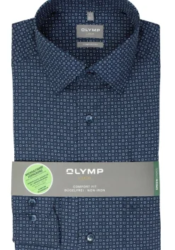 OLYMP comfort fit overhemd, popeline, marine blauw dessin