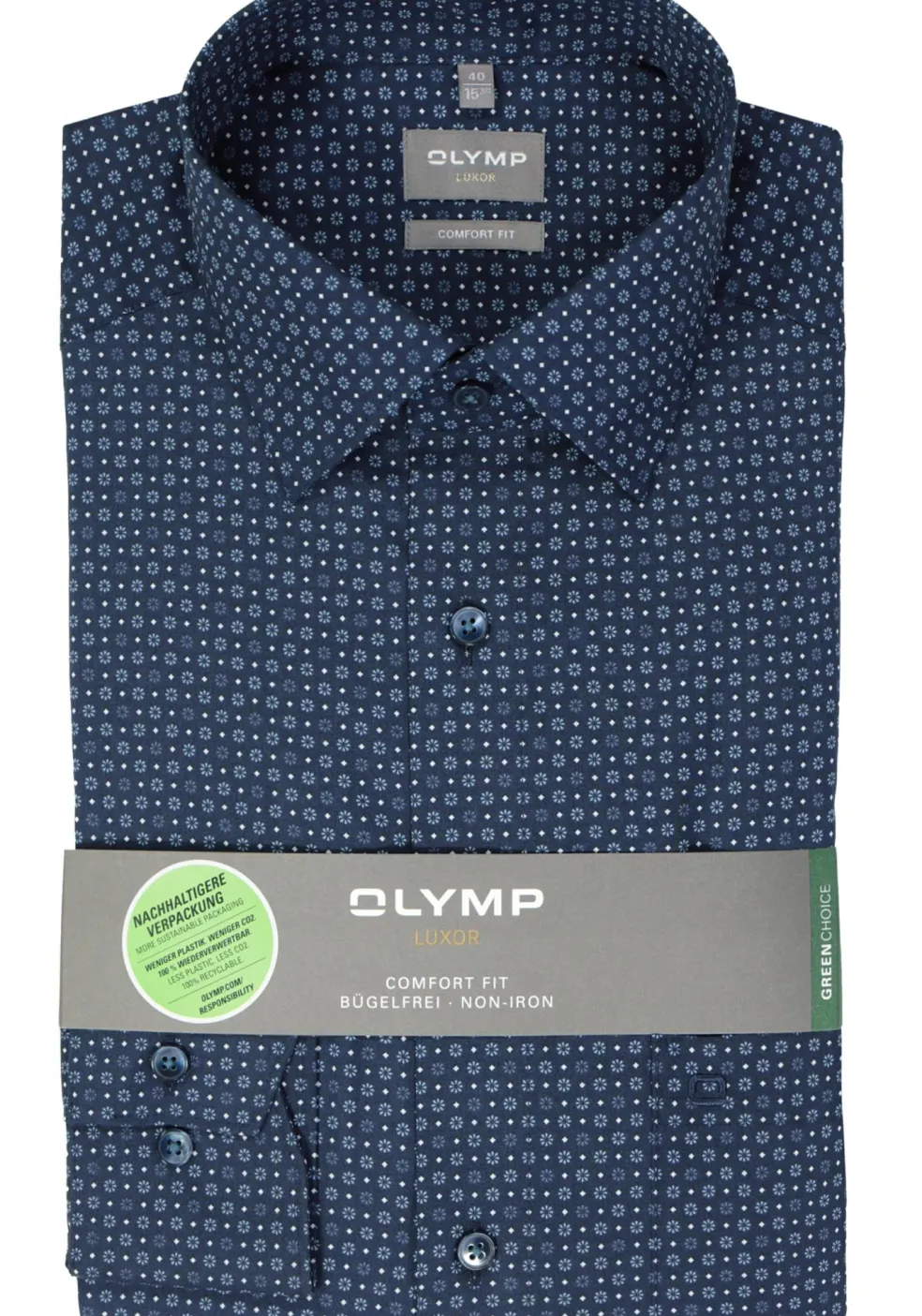 OLYMP comfort fit overhemd, popeline, marine blauw dessin