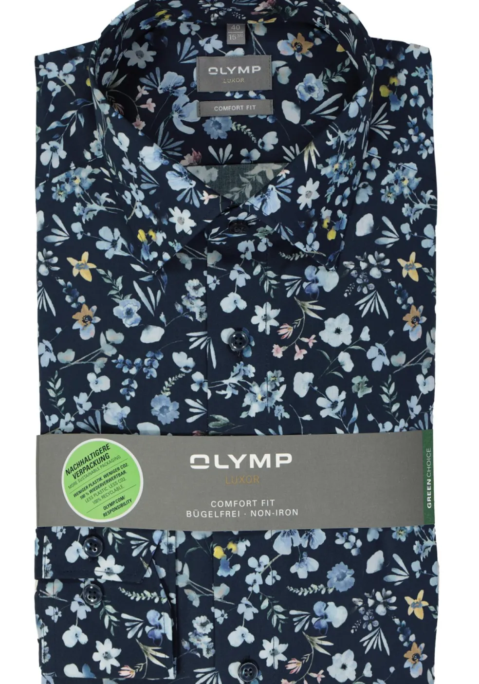 OLYMP comfort fit overhemd, popeline, marine blauw dessin