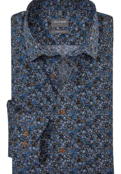 OLYMP comfort fit overhemd, popeline, marine blauw dessin