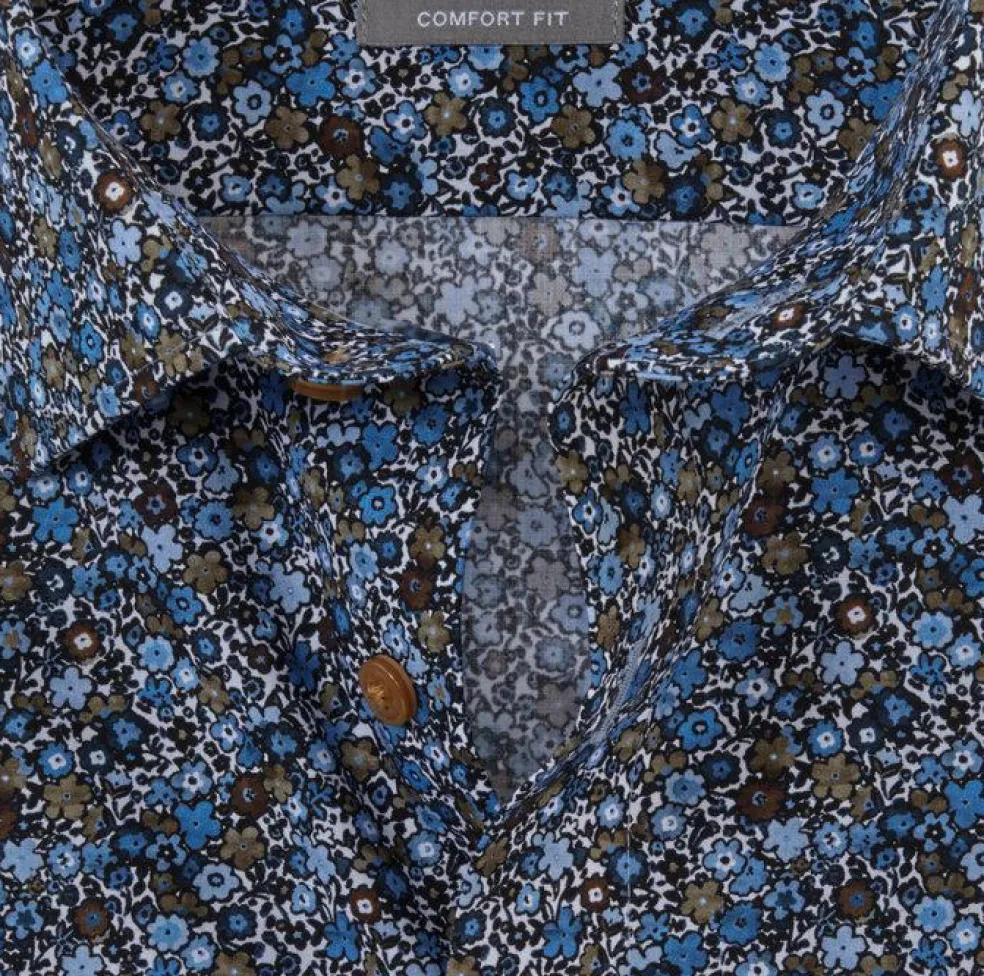 OLYMP comfort fit overhemd, popeline, marine blauw dessin