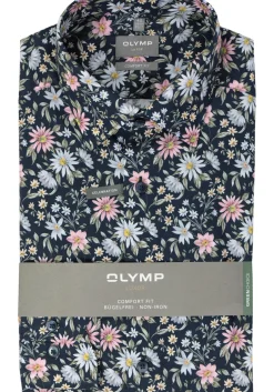 OLYMP comfort fit overhemd, popeline, marine blauw dessin