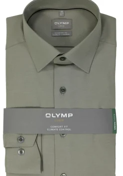 OLYMP comfort fit overhemd, twill, grijsgroen