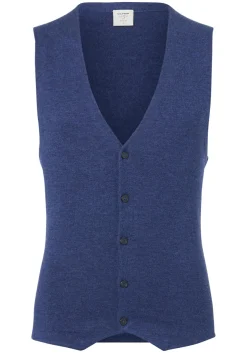 OLYMP Level 5 body fit gilet, wol met zijde, jeans blauw mouwloos vest