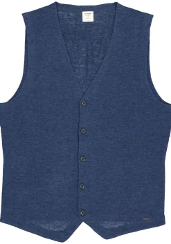OLYMP Level 5 body fit gilet, wol met zijde, jeans blauw mouwloos vest