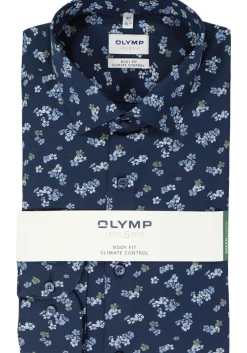 OLYMP 24/7 Level 5 body fit overhemd, dobby, marine blauw dessin