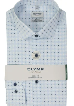 OLYMP 24/7 Level 5 body fit overhemd, mouwlengte 7, dobby, lichtblauw dessin