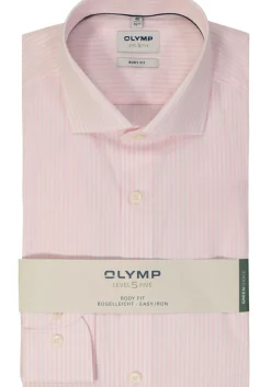 OLYMP Level 5 body fit overhemd, popeline, roze gestreept