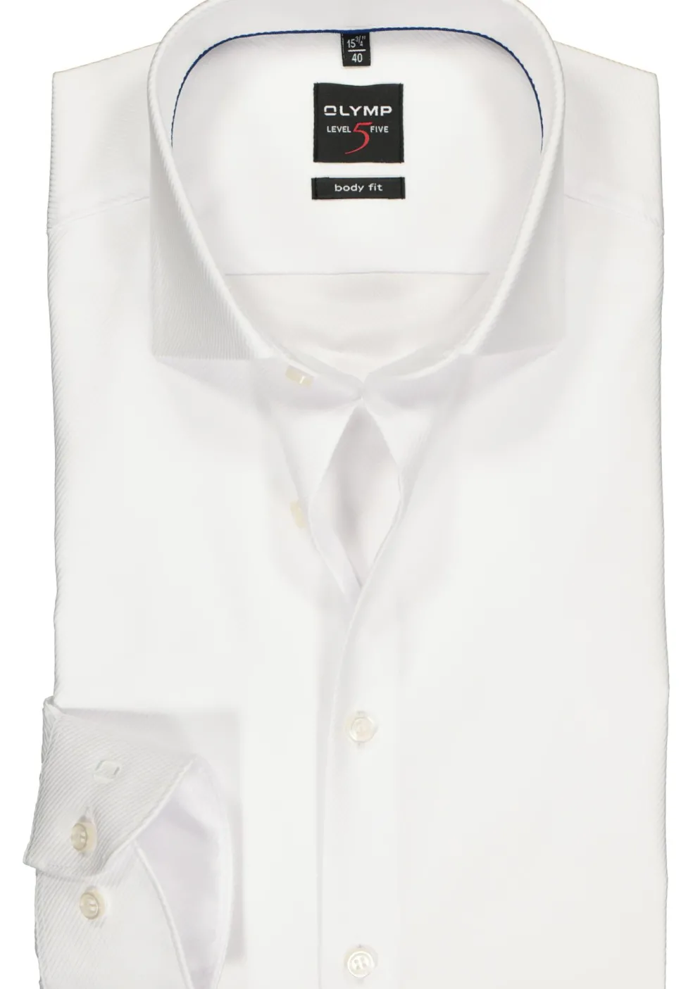 OLYMP Level 5 body fit overhemd, mouwlengte 7, wit diamant twill