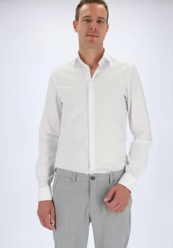 OLYMP Level 5 body fit overhemd, mouwlengte 7, wit diamant twill