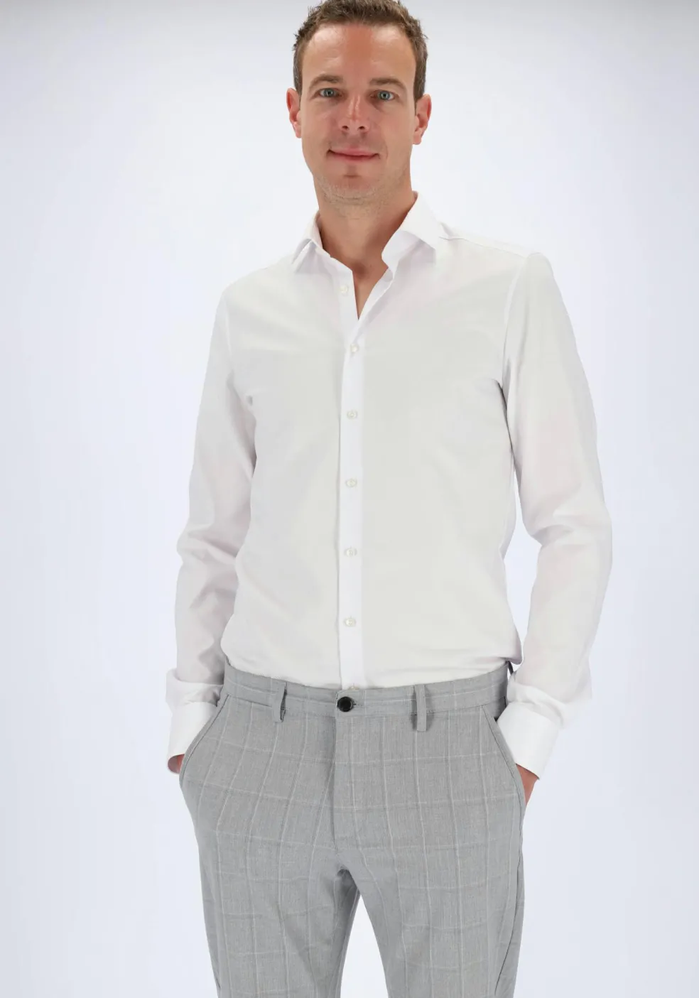 OLYMP Level 5 body fit overhemd, mouwlengte 7, wit diamant twill