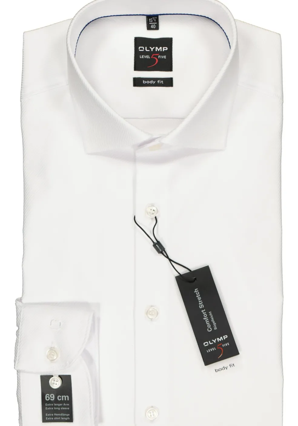 OLYMP Level 5 body fit overhemd, mouwlengte 7, wit diamant twill
