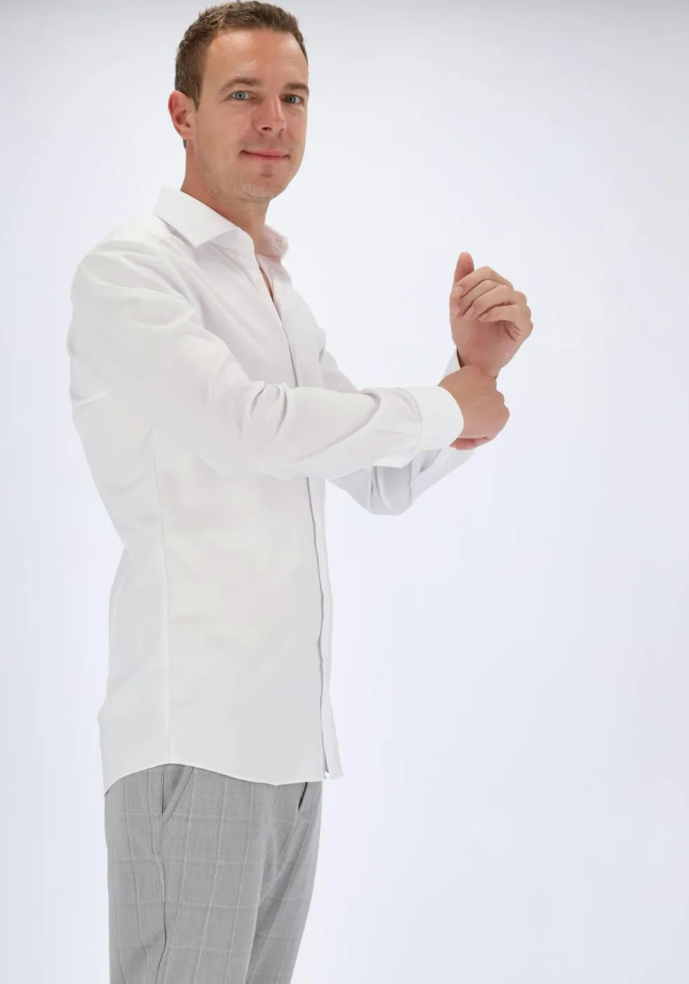 OLYMP Level 5 body fit overhemd, mouwlengte 7, wit diamant twill