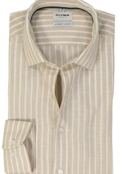 OLYMP Level 5 body fit overhemd, popeline, beige gestreept