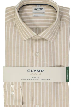 OLYMP Level 5 body fit overhemd, popeline, beige gestreept