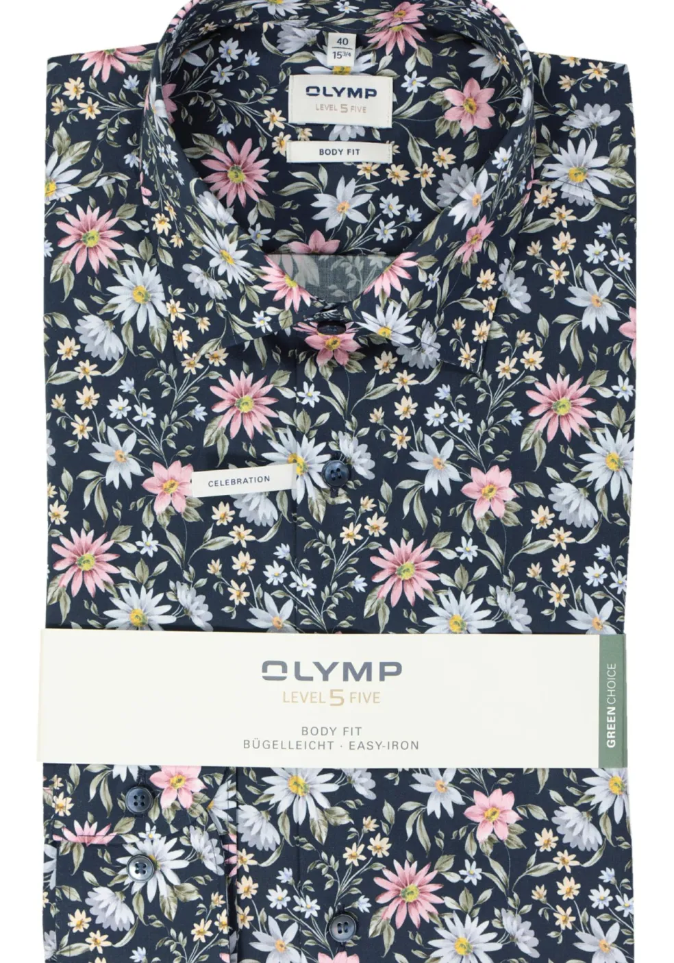 OLYMP Level 5 body fit overhemd, popeline, marine blauw dessin