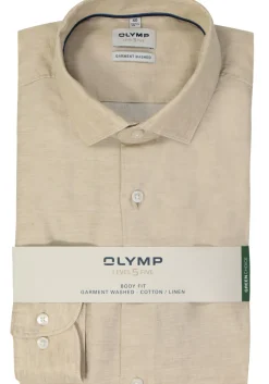 OLYMP Level 5 body fit overhemd, structuur, beige